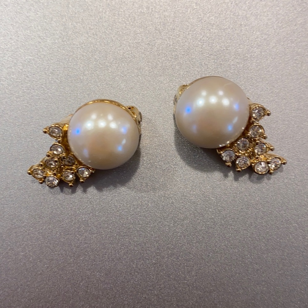Vintage CK Faux Pearl and Rhinestones Earrings